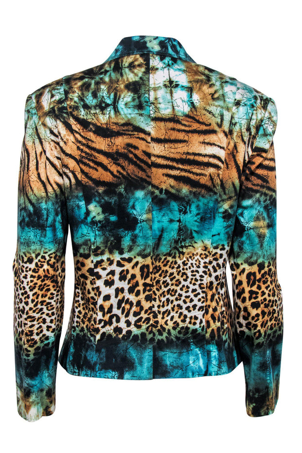 Current Boutique-Joseph Ribkoff - Aqua Blue & Leopard Printed Blazer Sz 10