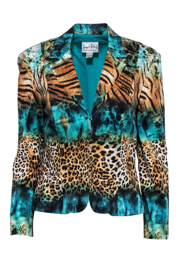 Current Boutique-Joseph Ribkoff - Aqua Blue & Leopard Printed Blazer Sz 10