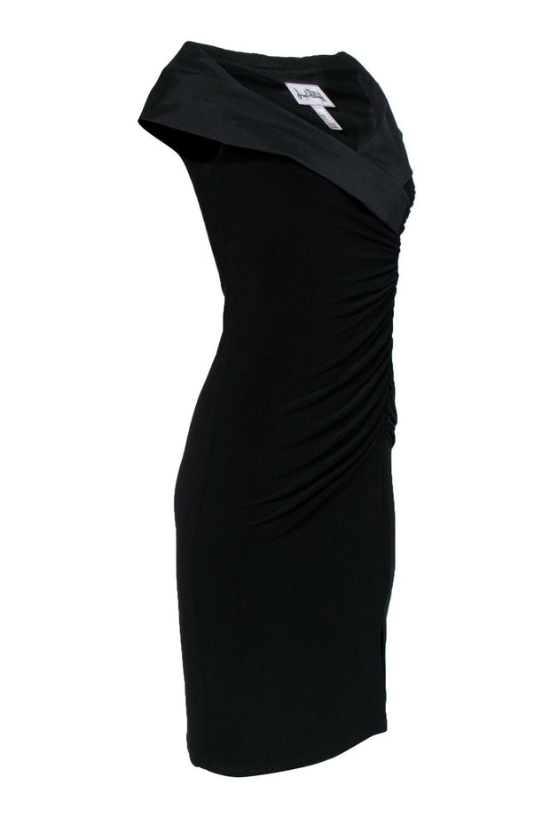 Current Boutique-Joseph Ribkoff - Black Draped Shawl Collar Dress w/ Ruching Sz 2