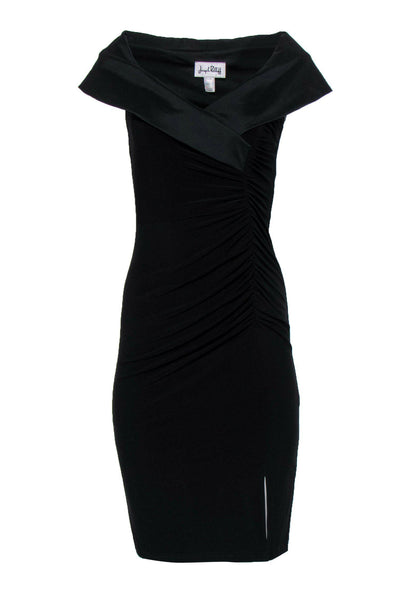 Current Boutique-Joseph Ribkoff - Black Draped Shawl Collar Dress w/ Ruching Sz 2