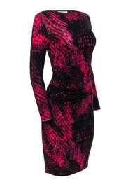 Current Boutique-Joseph Ribkoff - Black & Hot Pink Boat Neck Patterned Sheath Dress Sz 6