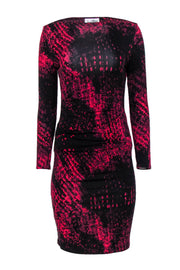 Current Boutique-Joseph Ribkoff - Black & Hot Pink Boat Neck Patterned Sheath Dress Sz 6
