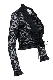 Current Boutique-Joseph Ribkoff - Black Lace Cropped Cardigan w/ Ruffle Trim Sz 4