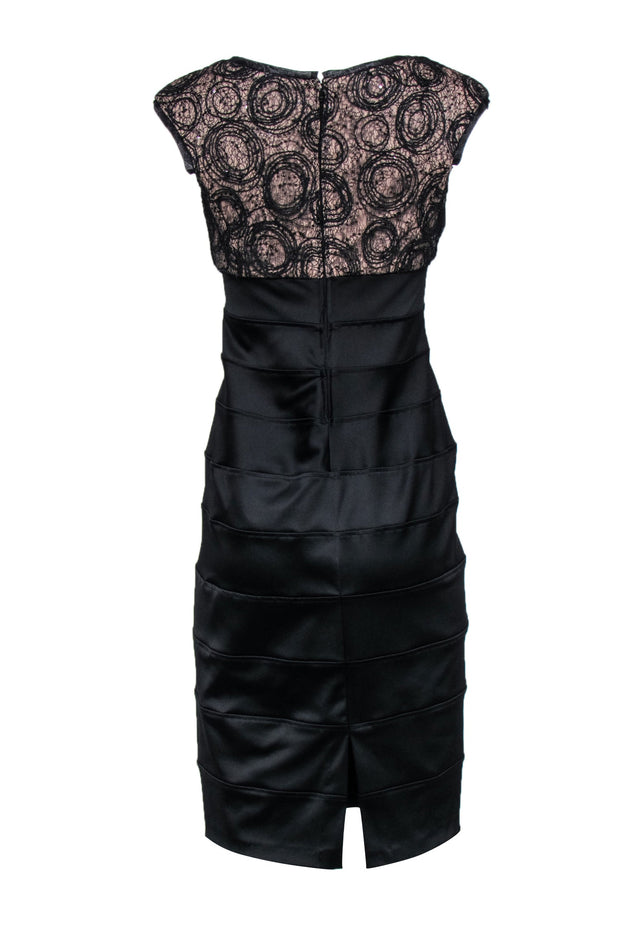 Current Boutique-Joseph Ribkoff - Black Satin Empire Waist Dress w/ Lace & Sequin Bodice Sz 6