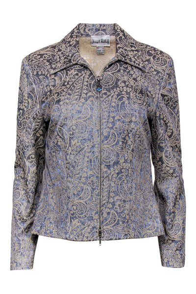 Current Boutique-Joseph Ribkoff - Blue Chambray Brocade Zip-Up Jacket Sz 10