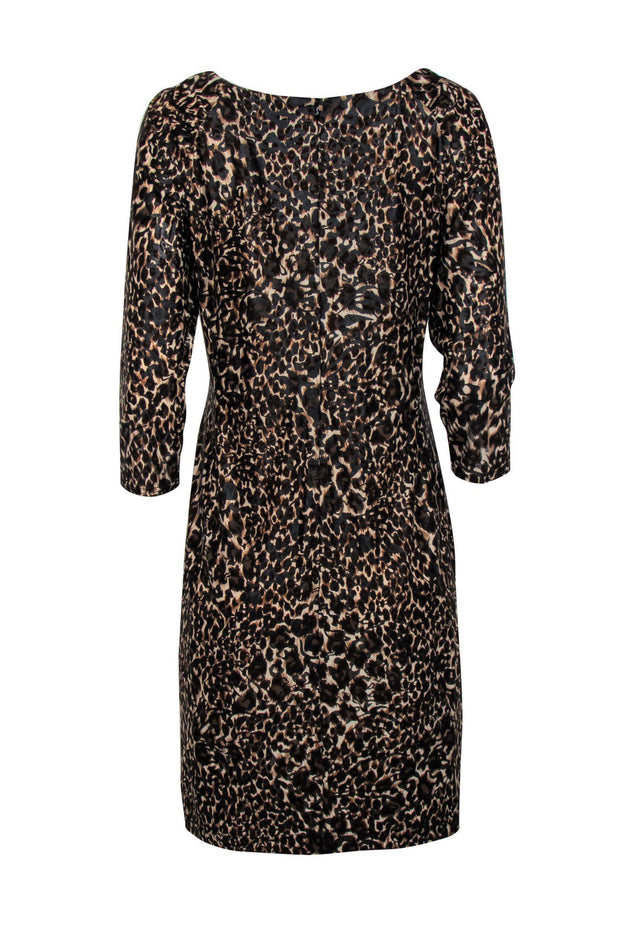 Current Boutique-Joseph Ribkoff - Brown & Black Leopard Print Quarter Sleeve Ruched Dress Sz 12