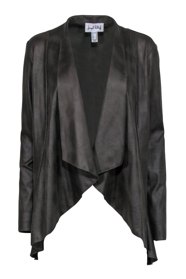 Current Boutique-Joseph Ribkoff - Dark Green Asymmetrical Faux Leather Jacket Sz 12