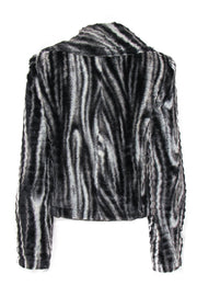 Current Boutique-Joseph Ribkoff - Grey & Black Faux Fur Jacket w/ Jeweled Button Sz 4