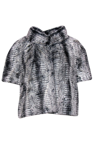 Current Boutique-Joseph Ribkoff - Grey Faux Fur Short Sleeve Jacket Sz 16