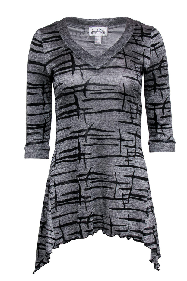 Current Boutique-Joseph Ribkoff - Metallic Gray Patterned Tunic-Style Top Sz 2