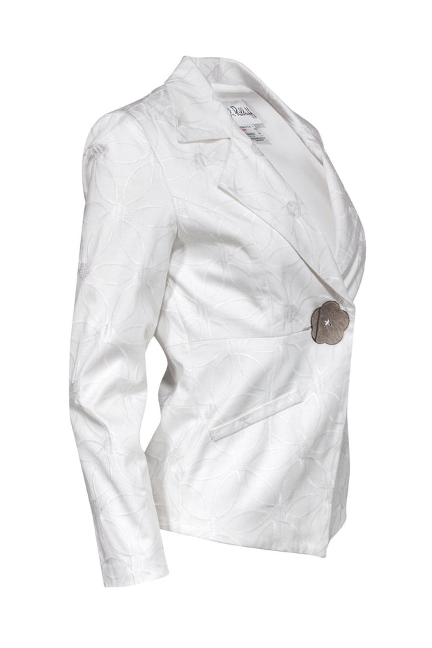 Current Boutique-Joseph Ribkoff - White Floral Embroidered Blazer w/ Single Floral Button Sz 4