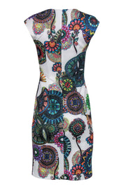 Current Boutique-Joseph Ribkoff - White & Multicolored Mandala Print Cap Sleeve Sheath Dress Sz 2