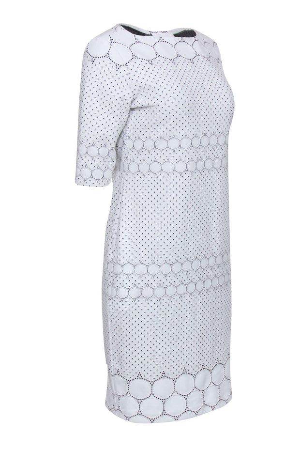 Current Boutique-Joseph Ribkoff - White Perforated Cropped Sleeve Sheath Dress Sz 10