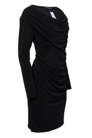Current Boutique-Josie Natori - Black Long Sleeve Draped Cowl Midi Dress Sz S