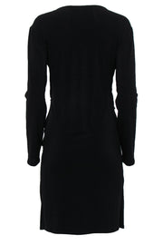 Current Boutique-Josie Natori - Black Long Sleeve Draped Cowl Midi Dress Sz S