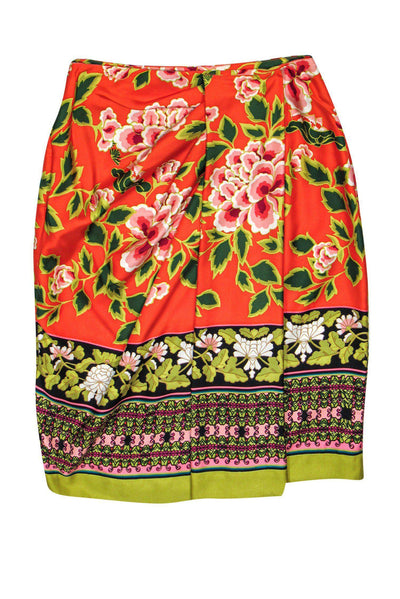 Current Boutique-Josie Natori - Orange Floral Printed Midi Skirt Sz 6