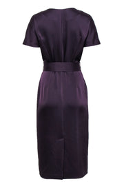 Current Boutique-Judith & Charles - Plum Satin Short Sleeve Zip-Up Dress w/ Belt Sz 4
