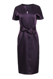 Current Boutique-Judith & Charles - Plum Satin Short Sleeve Zip-Up Dress w/ Belt Sz 4