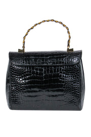 Current Boutique-Judith Leiber - Black Crocodile Leather Structured Handbag w/ Convertible Strap