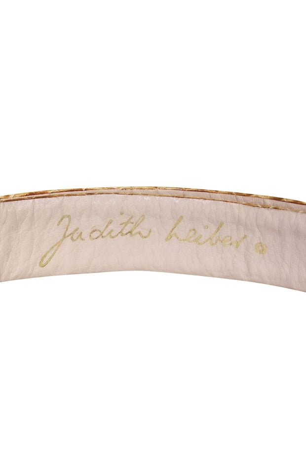 Current Boutique-Judith Leiber - Vintage Tan Snakeskin Belt w/ Gold Lion Clasp