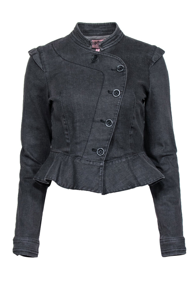 Current Boutique-Juicy Couture - Black Demin Jacket w/ Peplum Silhouette Sz S