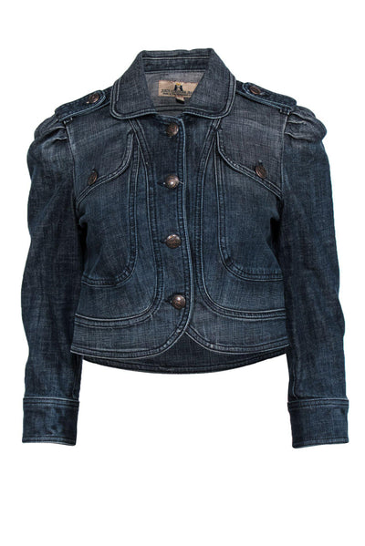 Current Boutique-Juicy Couture - Dark Wash Cropped Puff Sleeve Denim Jacket Sz M