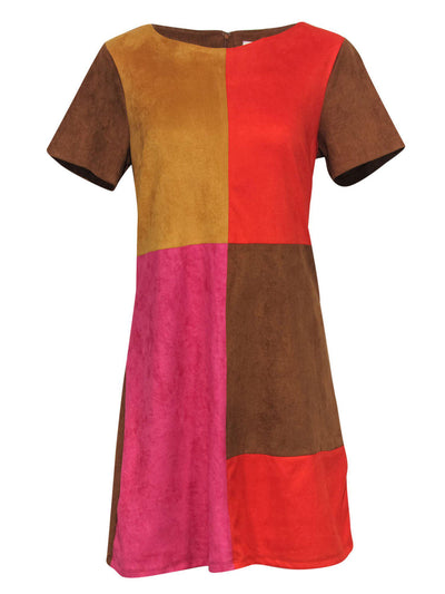 Current Boutique-Julie Brown - Multicolor Block Faux Suede Shift Dress Sz L