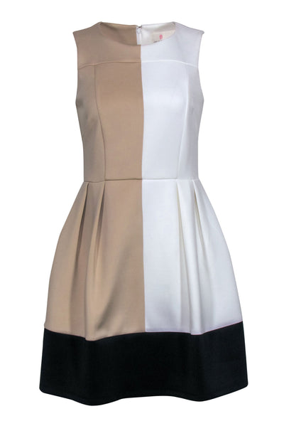 Current Boutique-Julie Brown - Nude, White, & Black Color-Blocked Fit & Flare Scuba Dress Sz S