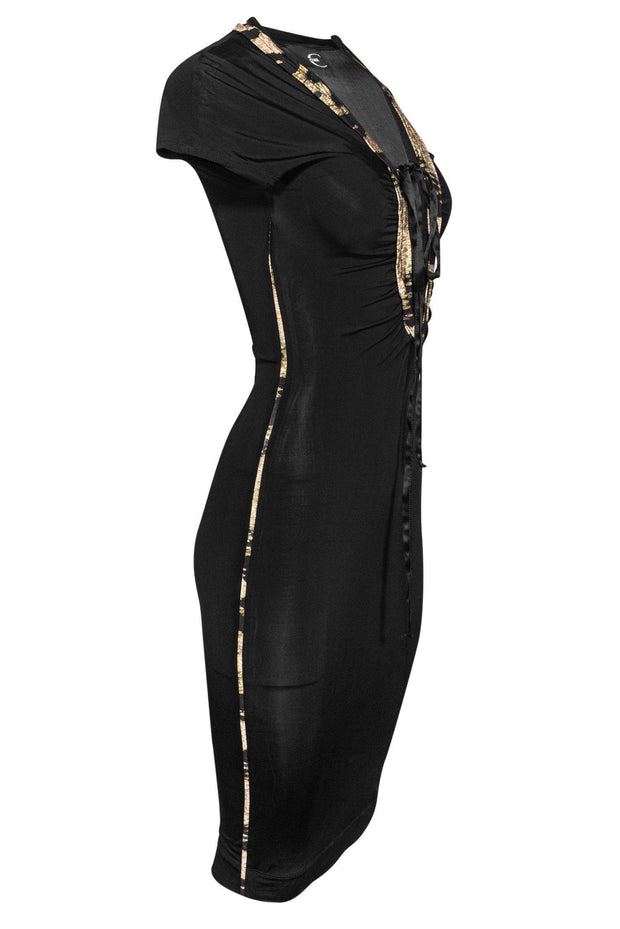 Current Boutique-Just Cavalli - Black Dress w/ Animal Print Piping Sz 0