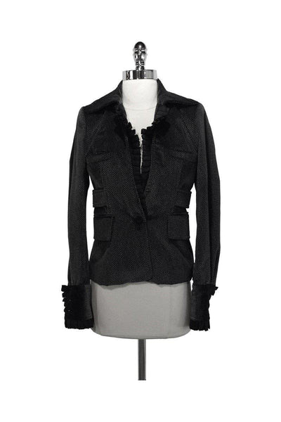 Current Boutique-Just Cavalli - Black & Grey Cotton Ruffle Jacket Sz 4