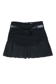 Current Boutique-Just Cavalli - Black Pleated Miniskirt w/ Leather Belt Sz 10