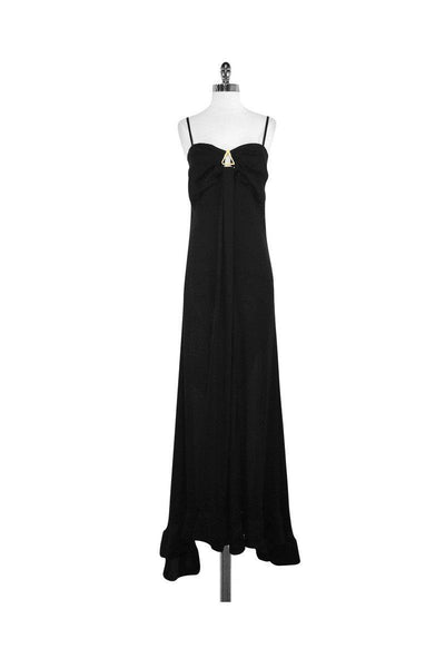 Current Boutique-Just Cavalli - Black Silk Spaghetti Strap Maxi Dress Sz 12