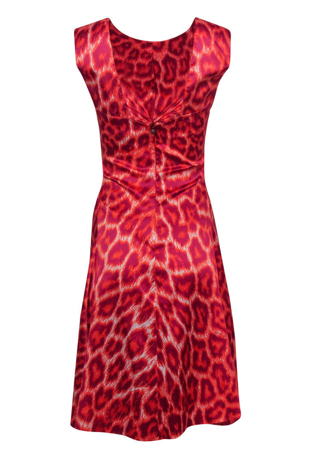 Current Boutique-Just Cavalli - Hot Pink & Purple Leopard Print Ruched Sleeveless Midi Dress Sz 4