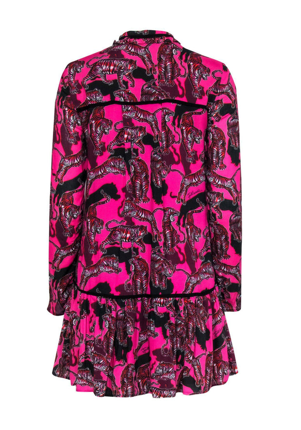 Current Boutique-Just Cavalli - Hot Pink Tiger Printed Ruffle Peasant Dress Sz 2