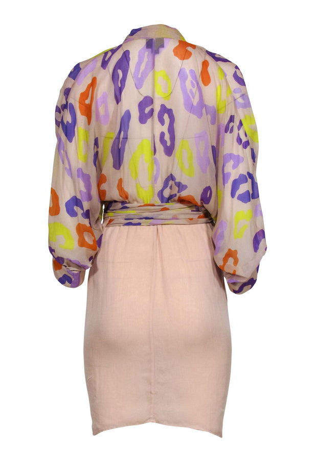 Current Boutique-Just Cavalli - Nude Wrap Dress w/ Multi-Color Print Top Sz 2