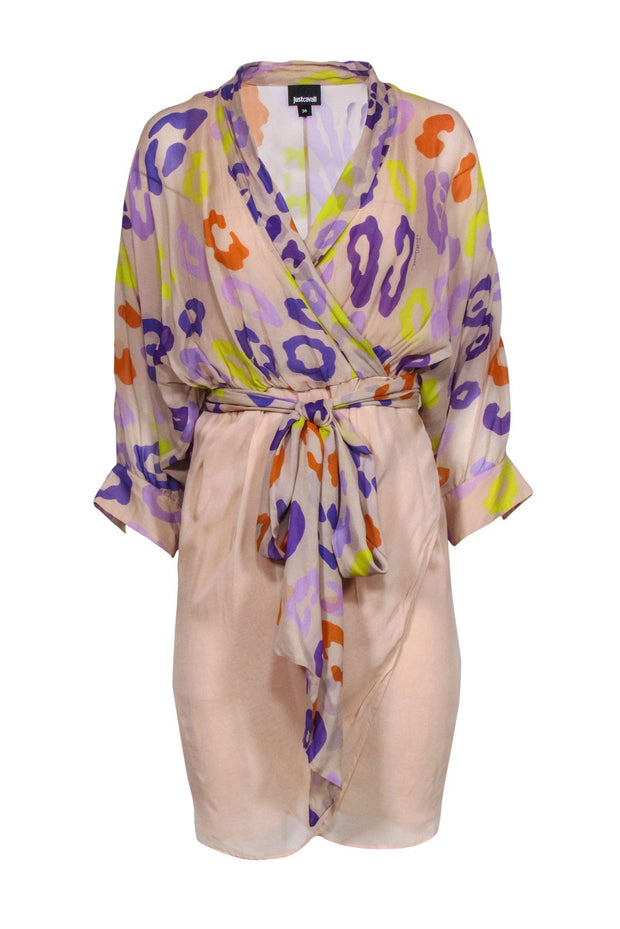 Current Boutique-Just Cavalli - Nude Wrap Dress w/ Multi-Color Print Top Sz 2
