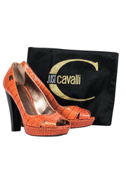 Current Boutique-Just Cavalli - Orange Croc Peep-Toe Pumps Sz 7.5
