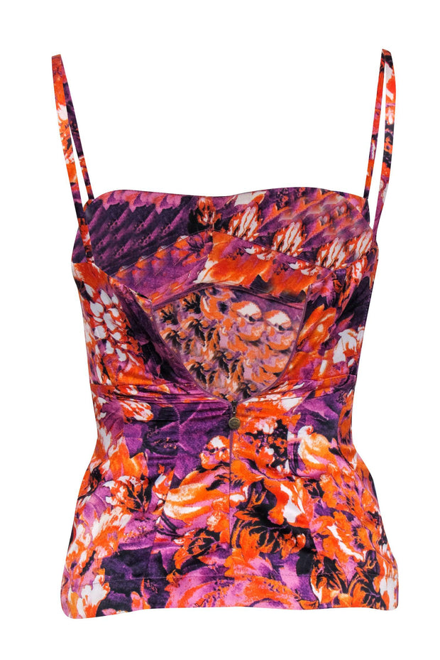 Current Boutique-Just Cavalli - Purple & Orange Satin Floral Print Cami Sz 2