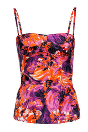 Current Boutique-Just Cavalli - Purple & Orange Satin Floral Print Cami Sz 2