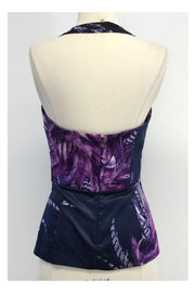 Current Boutique-Just Cavalli - Slate & Violet Print Silk Halter Top Sz 10