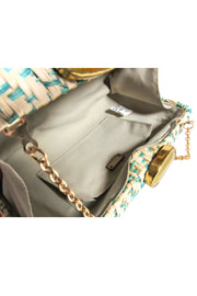Current Boutique-KAYU - Beige & Teal Woven Wicker Clasped Gold Chain Crossbody