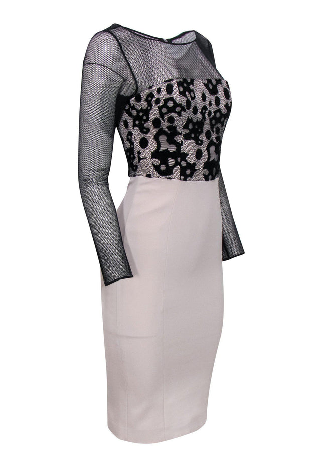 Current Boutique-Karen Millen - Black & Beige Fishnet Overlay Sheath Dress Sz 4