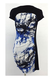 Current Boutique-Karen Millen - Black & Blue Abstract Print Short Sleeve Dress Sz 6