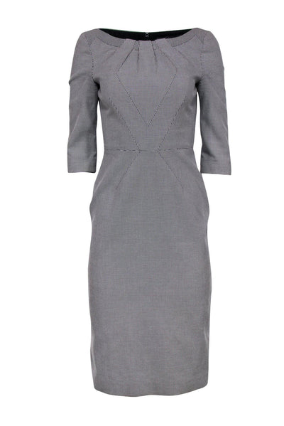 Current Boutique-Karen Millen - Black & Cream Micro Pattern Structured Dress w/ Back Slit Sz 6
