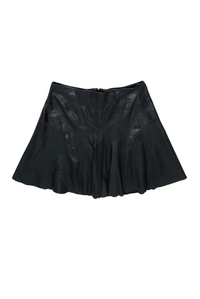 Current Boutique-Karen Millen - Black Flared Leather Mini Skirt w/ Perforated Accents Sz 10