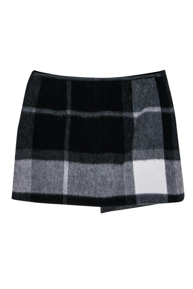 Current Boutique-Karen Millen - Black & Grey Plaid Wool Miniskirt Sz 10
