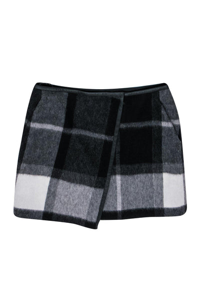Current Boutique-Karen Millen - Black & Grey Plaid Wool Miniskirt Sz 10