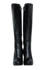 Current Boutique-Karen Millen - Black Leather Knee High Heeled Boots w/ Buckle Sz 7