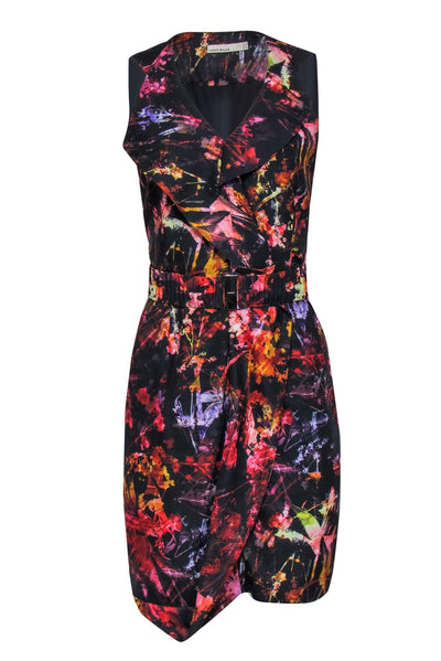 Current Boutique-Karen Millen - Black & Multicolor Abstract Floral Print Sheath Dress Sz 8