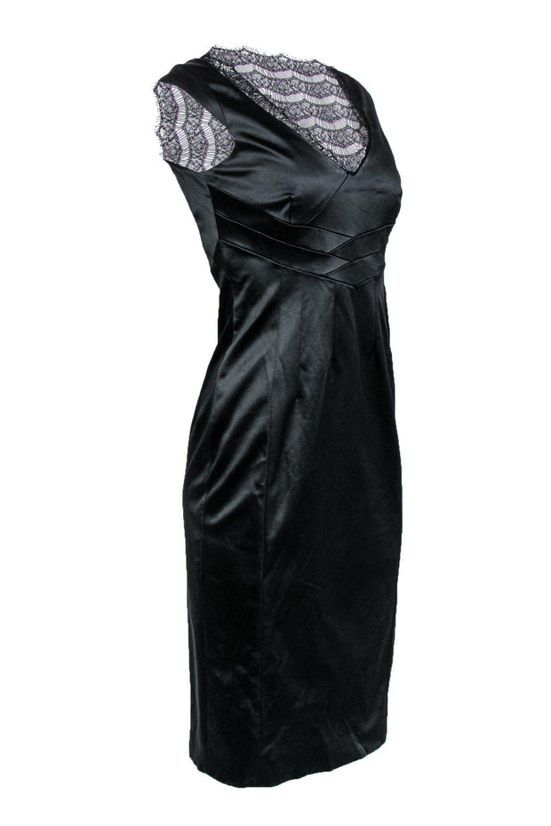 Current Boutique-Karen Millen - Black Satin Sheath Dress w/ Lace Sz 8